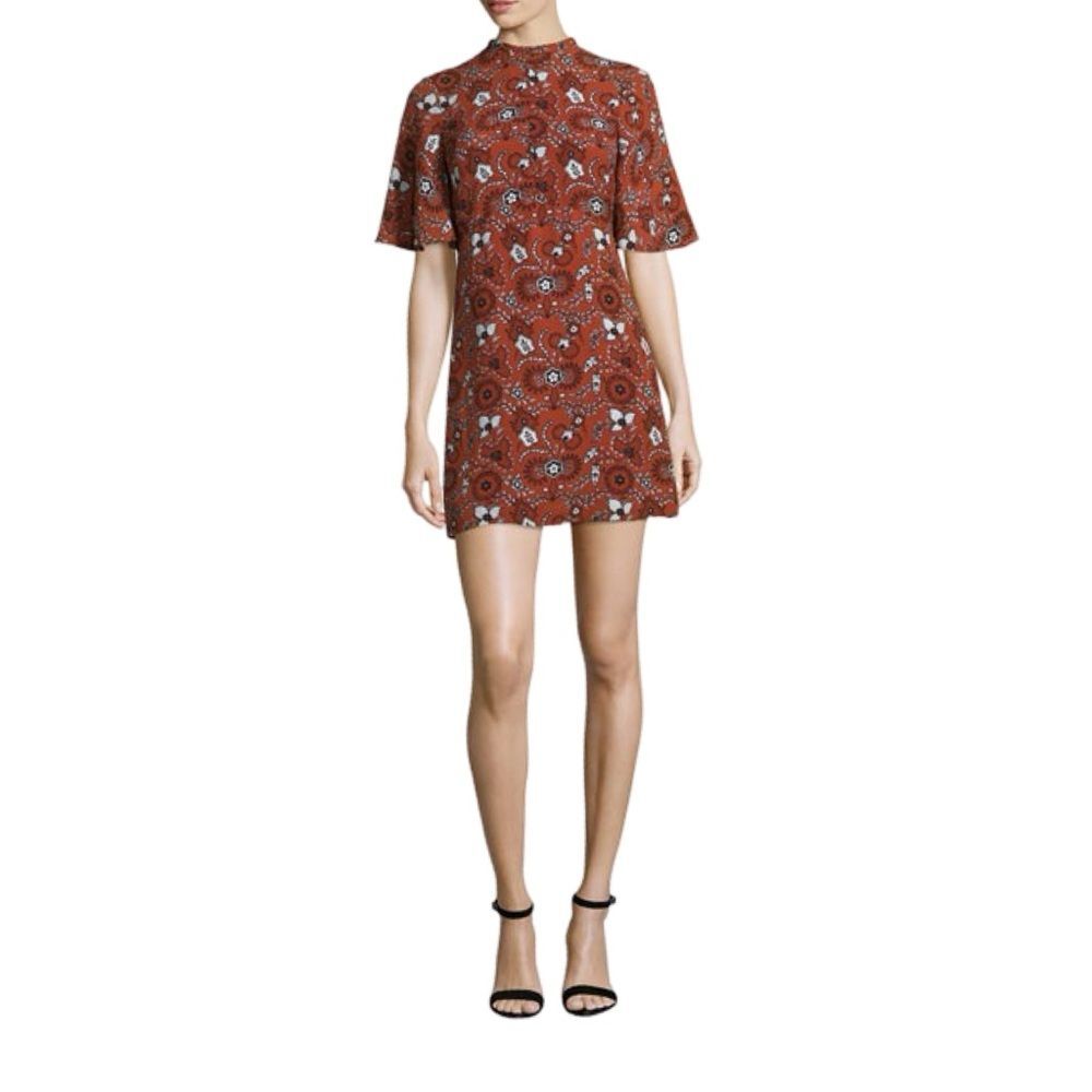 A.L.C. NWOT Spencer Floral Silk Mini Dress Red White Black Mock Neck Sz 6